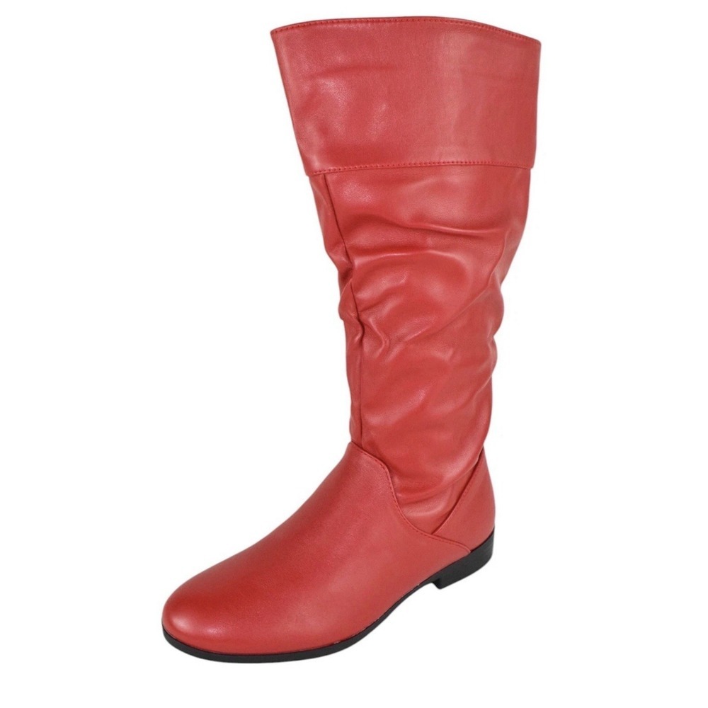Forever Women Slouchy Mid-Calf Boots Side Zipper Hidden Elastic GENTLE61 Hot Red